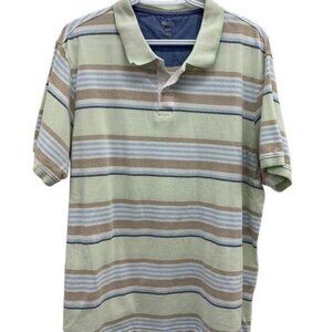 Haggar Mens Short Sleeve Green Brown Striped Golf Polo Athletic Shirt Size L​​​